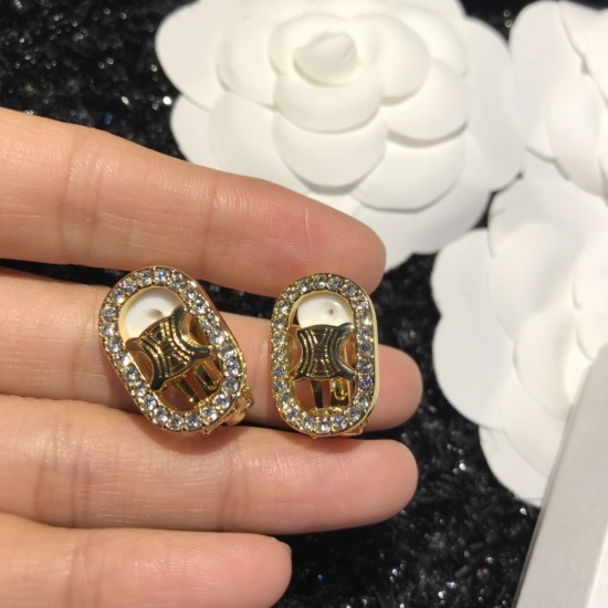 Triomphe Rhinestone Earrings in Brass with Gold Finish and Crystals
